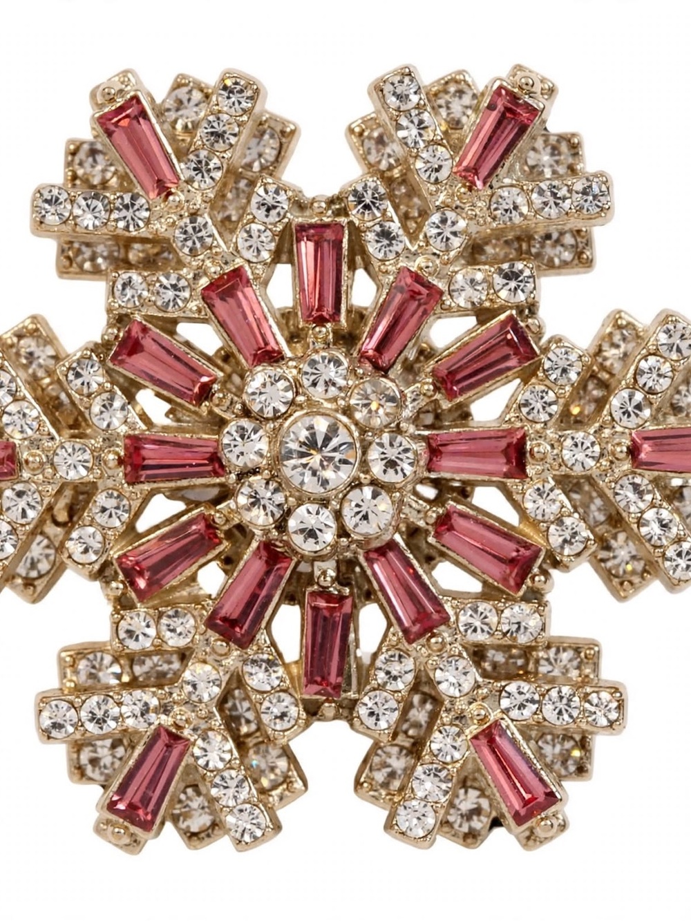 Gold-Tone Pink Crystal Snowflake Brooch